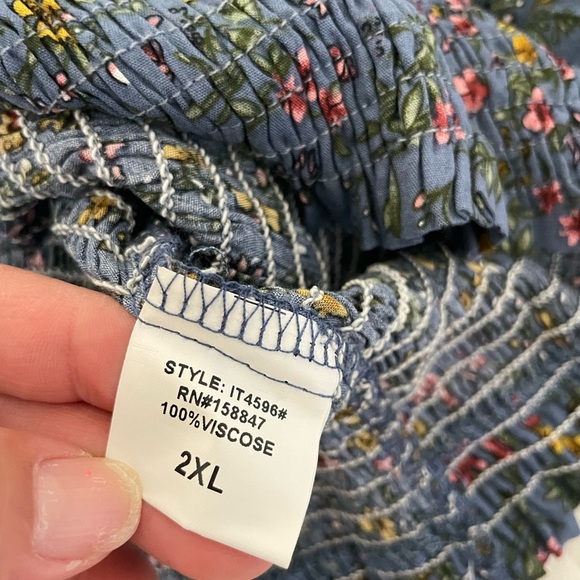 Wild Jasmine Boho Blue Floral Smocked Blouse - Picture 7 of 9